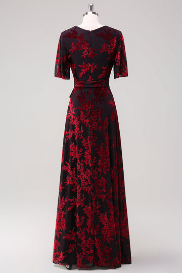 Borgogna A Line Burnout Velluto Abito Lungo Prom